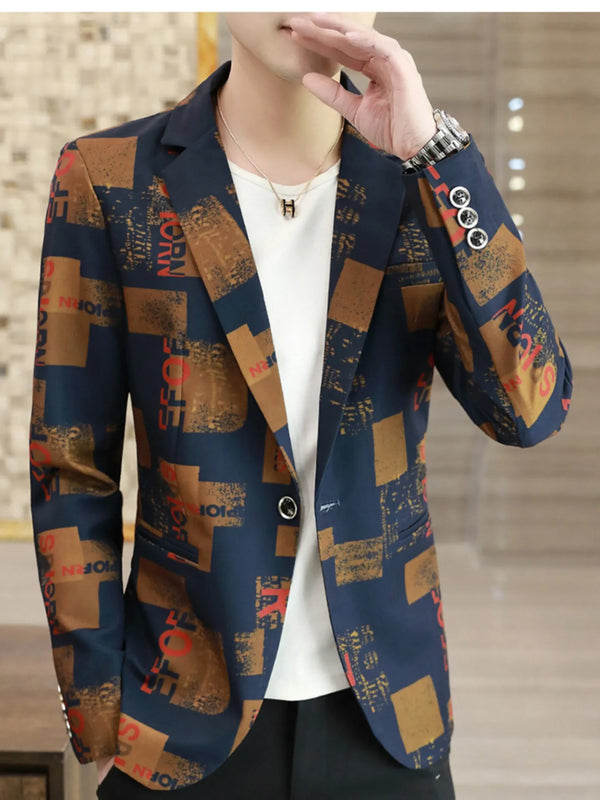Men's Plus Size Printed One Button Slim Fit Blazer