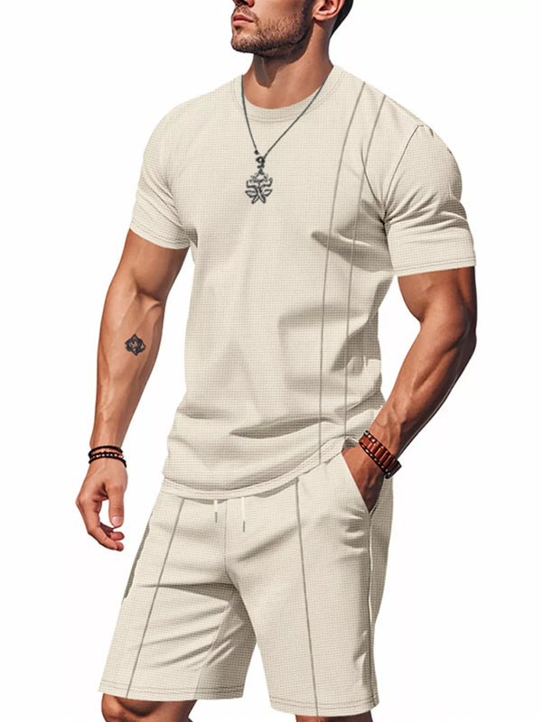 Men's Full Size Casual Striped Short Sleeve T-Shirt and Shorts Set Plus Size